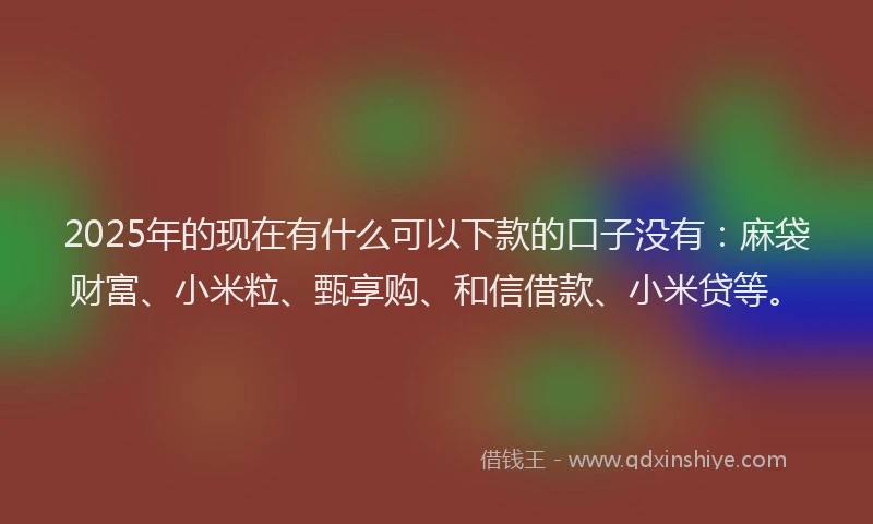 2025年的现在有什么可以下款的口子没有：麻袋财富、小米粒、甄享购、和信借款、小米贷等。