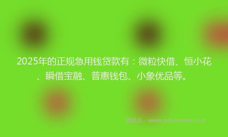2025年的正规急用钱贷款有：微粒快借、恒小花、瞬借宝融、普惠钱包、小象优品等。