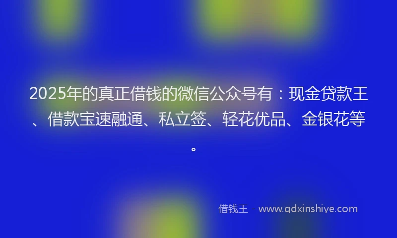 2025年的真正借钱的微信公众号有：现金贷款王、借款宝速融通、私立签、轻花优品、金银花等。