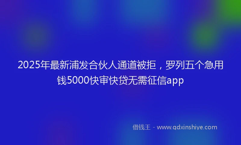 2025年最新浦发合伙人通道被拒，罗列五个急用钱5000快审快贷无需征信app