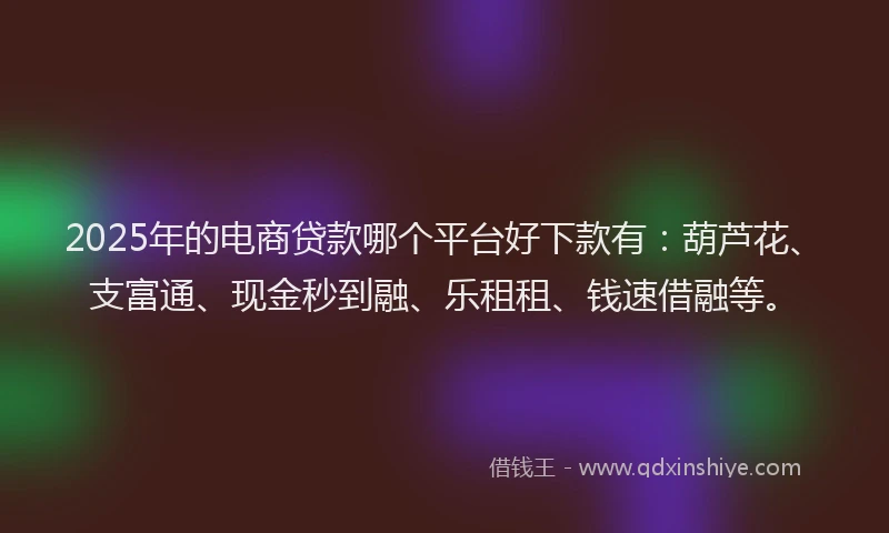 2025年的电商贷款哪个平台好下款有：葫芦花、支富通、现金秒到融、乐租租、钱速借融等。