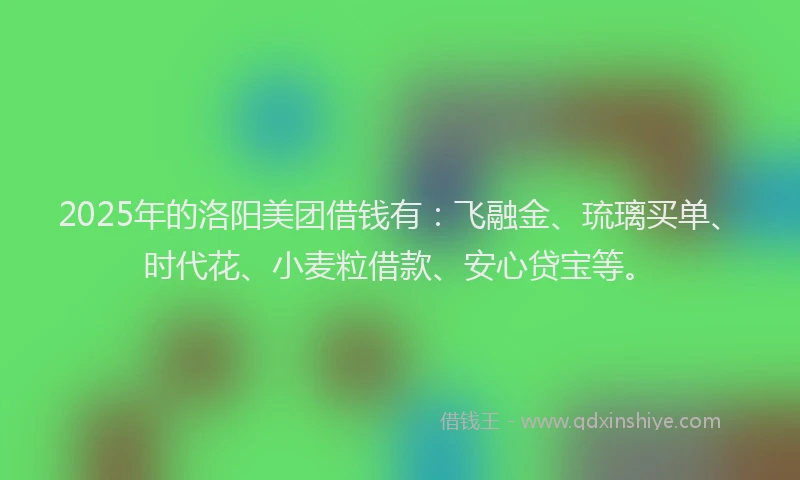 2025年的洛阳美团借钱有：飞融金、琉璃买单、时代花、小麦粒借款、安心贷宝等。