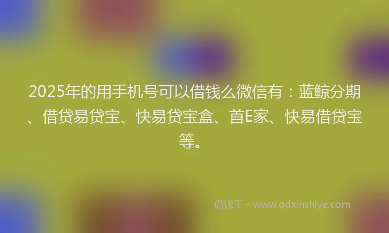 2025年的用手机号可以借钱么微信有：蓝鲸分期、借贷易贷宝、快易贷宝盒、首E家、快易借贷宝等。