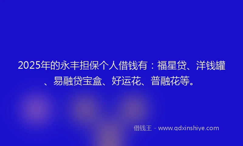 2025年的永丰担保个人借钱有：福星贷、洋钱罐、易融贷宝盒、好运花、普融花等。