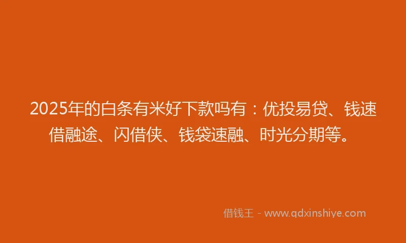 2025年的白条有米好下款吗有：优投易贷、钱速借融途、闪借侠、钱袋速融、时光分期等。