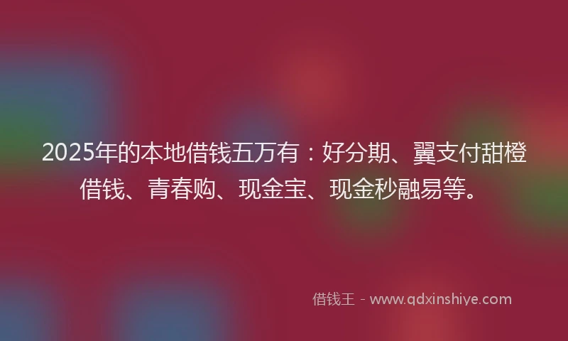 2025年的本地借钱五万有：好分期、翼支付甜橙借钱、青春购、现金宝、现金秒融易等。