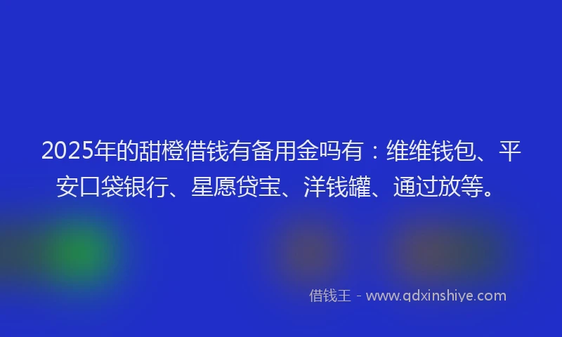 2025年的甜橙借钱有备用金吗有：维维钱包、平安口袋银行、星愿贷宝、洋钱罐、通过放等。