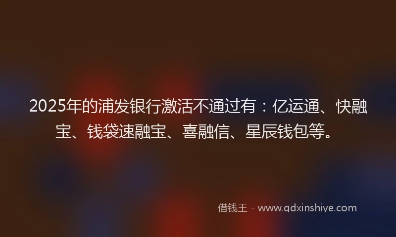 2025年的浦发银行激活不通过有：亿运通、快融宝、钱袋速融宝、喜融信、星辰钱包等。