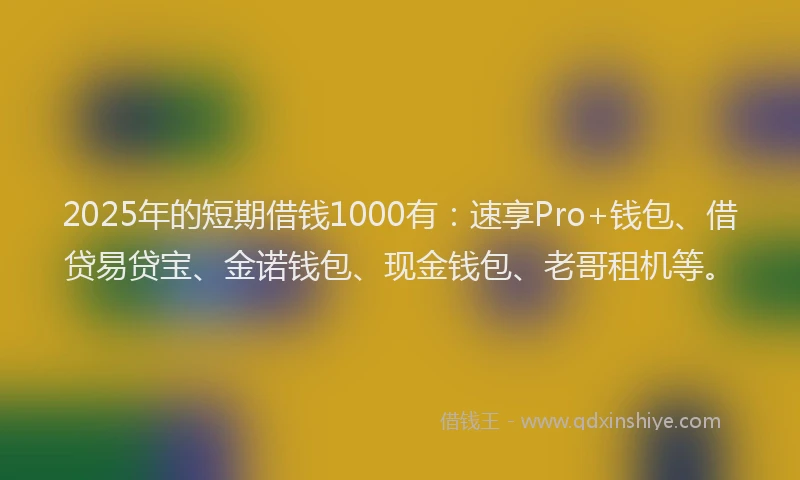 2025年的短期借钱1000有：速享Pro+钱包、借贷易贷宝、金诺钱包、现金钱包、老哥租机等。
