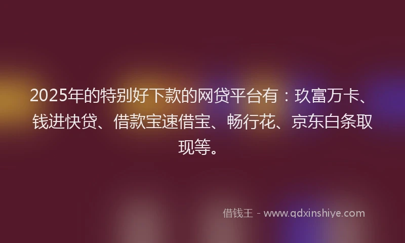 2025年的特别好下款的网贷平台有：玖富万卡、钱进快贷、借款宝速借宝、畅行花、京东白条取现等。