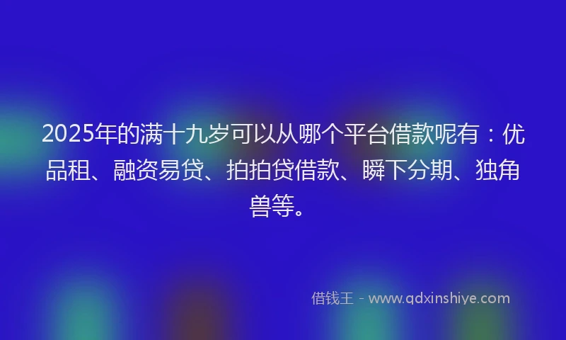 2025年的满十九岁可以从哪个平台借款呢有：优品租、融资易贷、拍拍贷借款、瞬下分期、独角兽等。