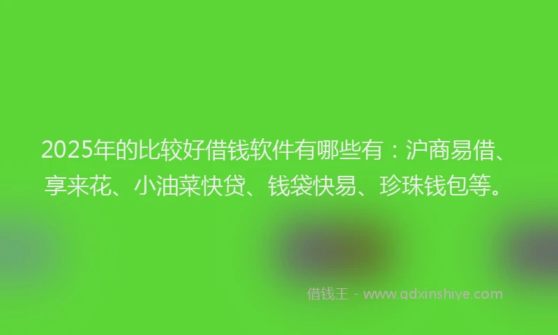 2025年的比较好借钱软件有哪些有：沪商易借、享来花、小油菜快贷、钱袋快易、珍珠钱包等。