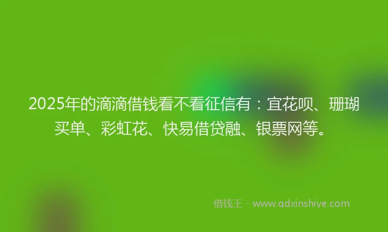 2025年的滴滴借钱看不看征信有：宜花呗、珊瑚买单、彩虹花、快易借贷融、银票网等。