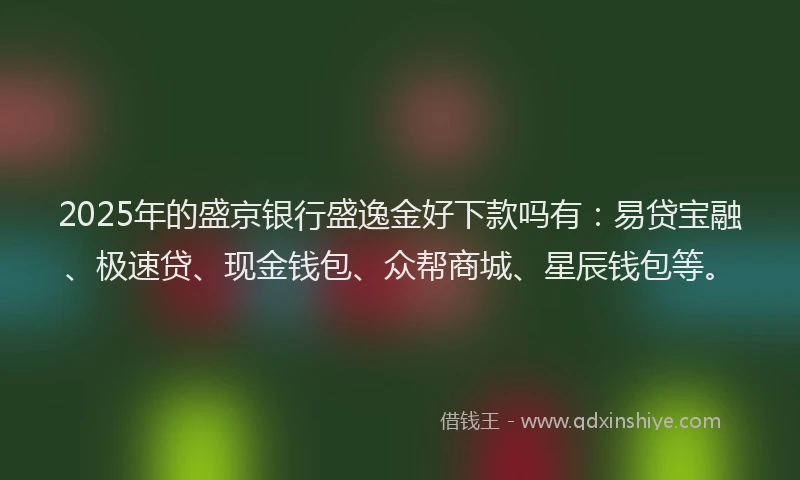 2025年的盛京银行盛逸金好下款吗有：易贷宝融、极速贷、现金钱包、众帮商城、星辰钱包等。