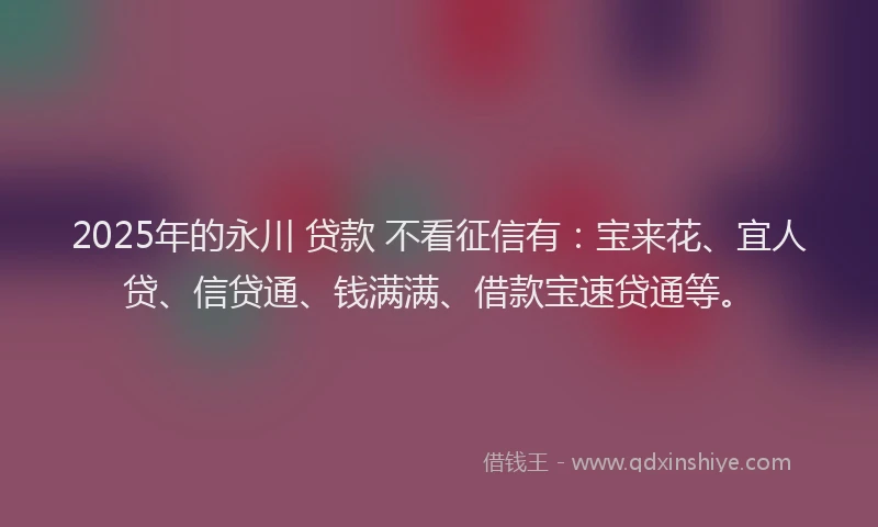 2025年的永川 贷款 不看征信有：宝来花、宜人贷、信贷通、钱满满、借款宝速贷通等。