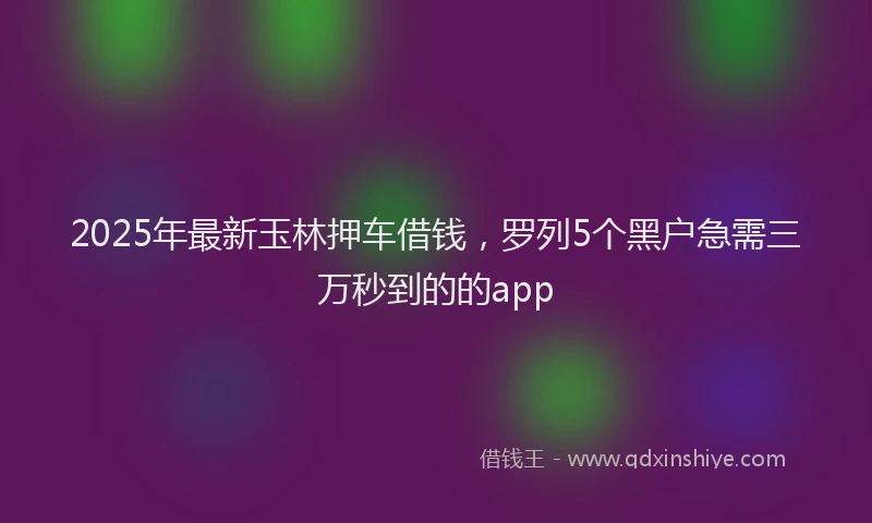 2025年最新玉林押车借钱，罗列5个黑户急需三万秒到的的app