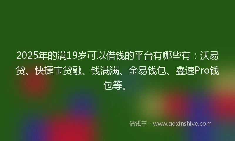 2025年的满19岁可以借钱的平台有哪些有：沃易贷、快捷宝贷融、钱满满、金易钱包、鑫速Pro钱包等。