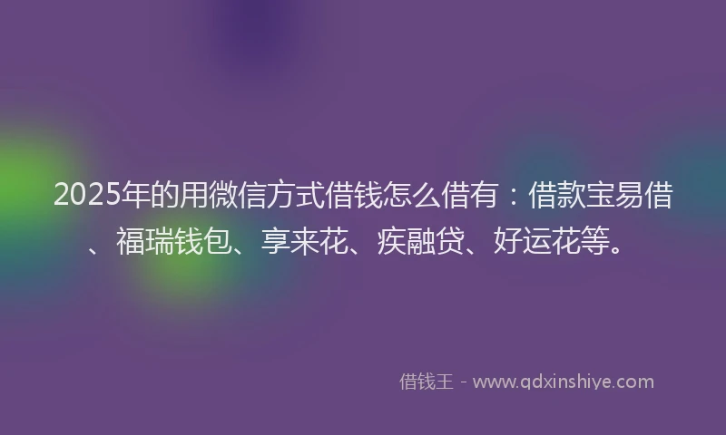 2025年的用微信方式借钱怎么借有：借款宝易借、福瑞钱包、享来花、疾融贷、好运花等。