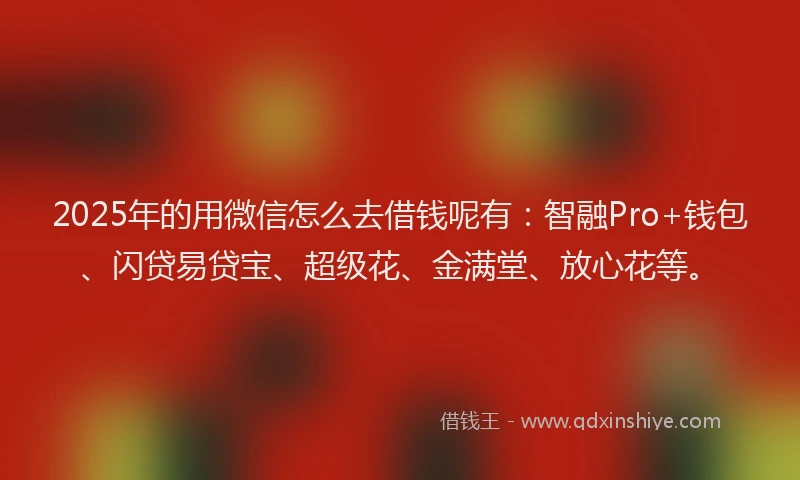 2025年的用微信怎么去借钱呢有：智融Pro+钱包、闪贷易贷宝、超级花、金满堂、放心花等。