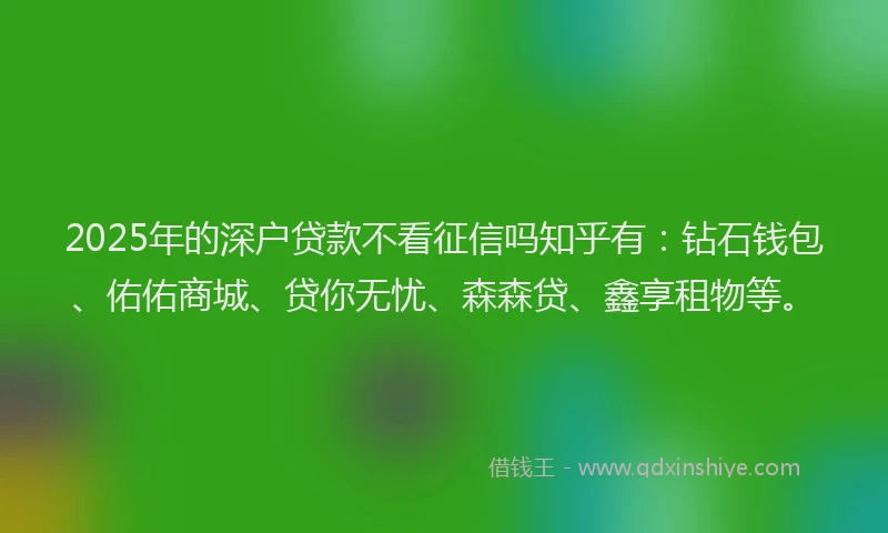 2025年的深户贷款不看征信吗知乎有：钻石钱包、佑佑商城、贷你无忧、森森贷、鑫享租物等。