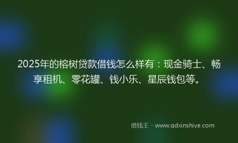 2025年的榕树贷款借钱怎么样有：现金骑士、畅享租机、零花罐、钱小乐、星辰钱包等。