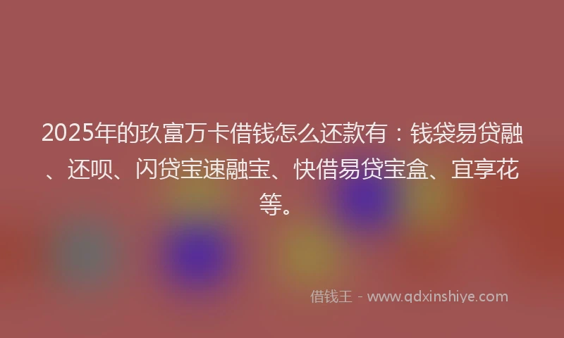 2025年的玖富万卡借钱怎么还款有：钱袋易贷融、还呗、闪贷宝速融宝、快借易贷宝盒、宜享花等。