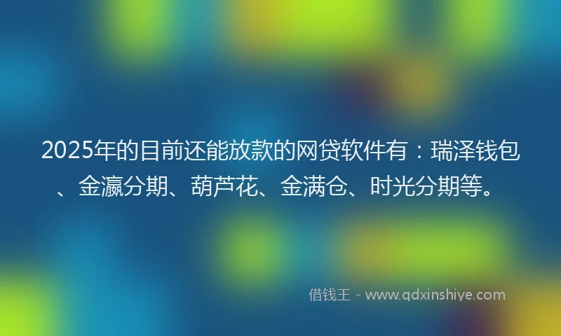2025年的目前还能放款的网贷软件有：瑞泽钱包、金瀛分期、葫芦花、金满仓、时光分期等。