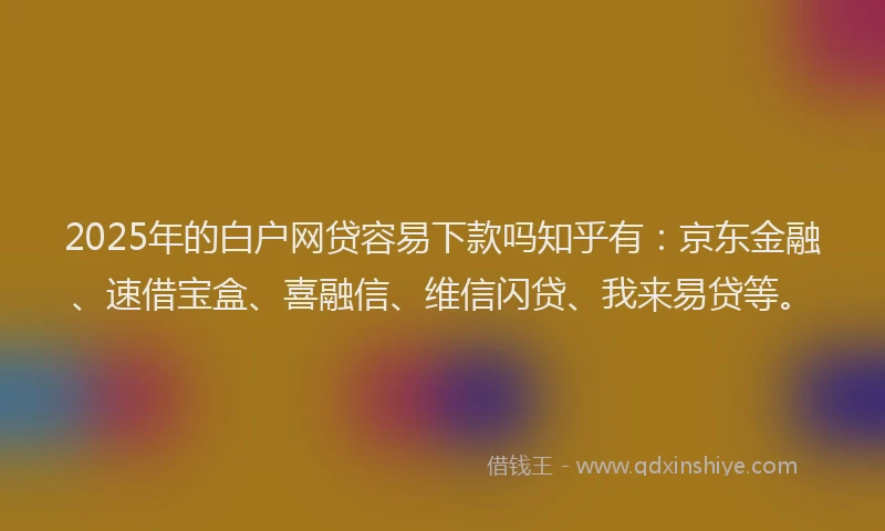 2025年的白户网贷容易下款吗知乎有：京东金融、速借宝盒、喜融信、维信闪贷、我来易贷等。