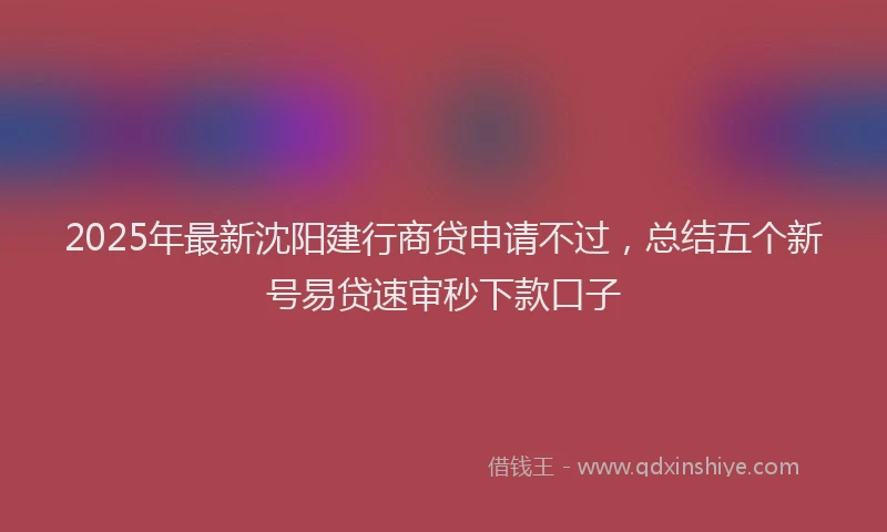 2025年最新沈阳建行商贷申请不过，总结五个新号易贷速审秒下款口子
