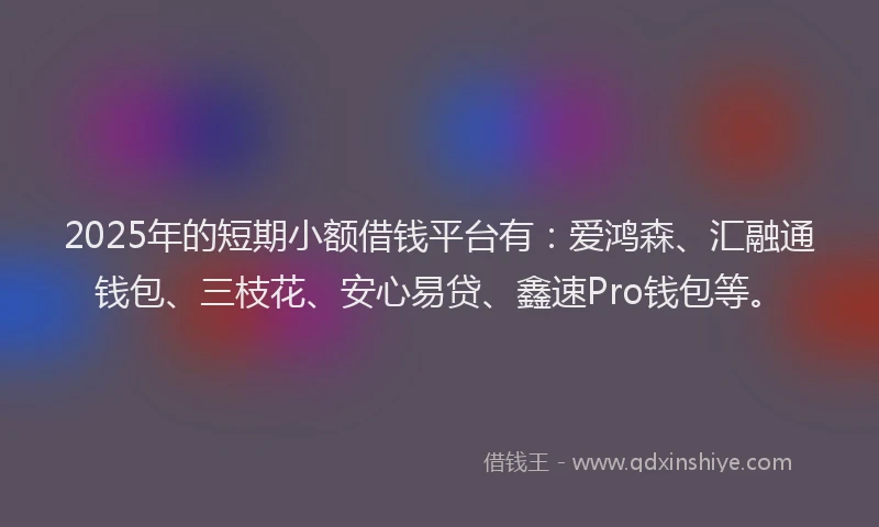 2025年的短期小额借钱平台有：爱鸿森、汇融通钱包、三枝花、安心易贷、鑫速Pro钱包等。
