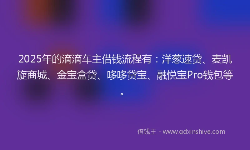 2025年的滴滴车主借钱流程有：洋葱速贷、麦凯旋商城、金宝盒贷、哆哆贷宝、融悦宝Pro钱包等。