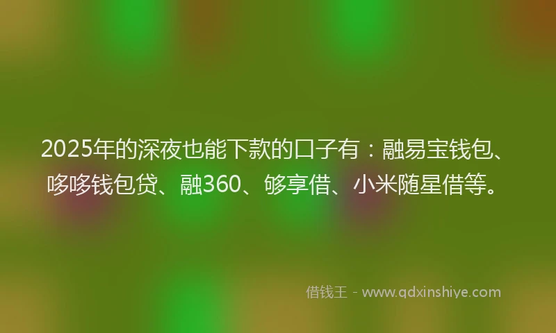 2025年的深夜也能下款的口子有：融易宝钱包、哆哆钱包贷、融360、够享借、小米随星借等。