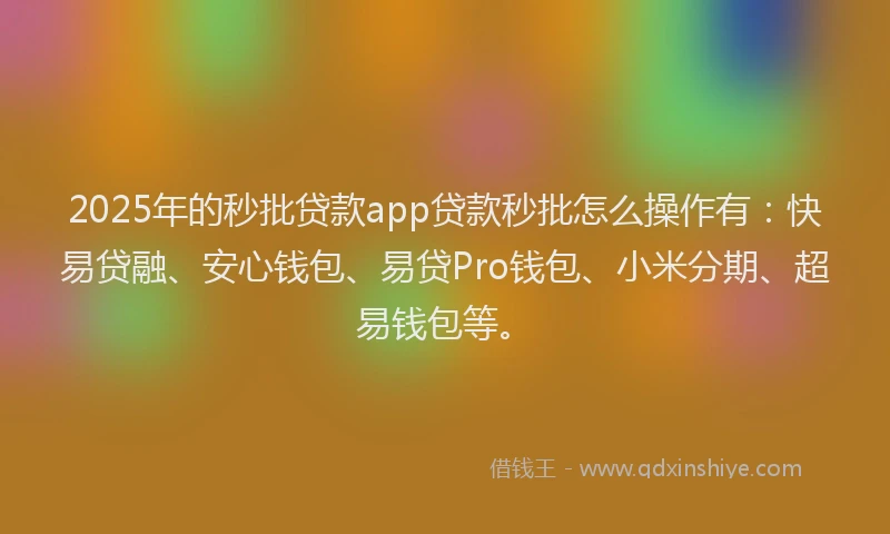 2025年的秒批贷款app贷款秒批怎么操作有：快易贷融、安心钱包、易贷Pro钱包、小米分期、超易钱包等。