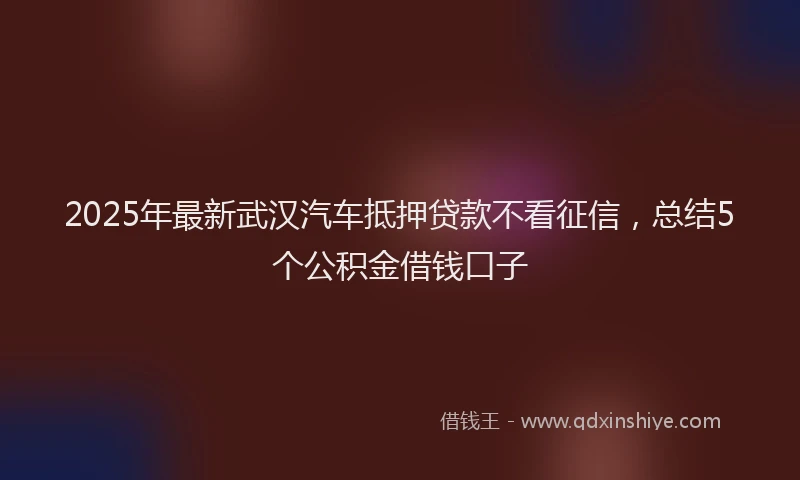 2025年最新武汉汽车抵押贷款不看征信，总结5个公积金借钱口子
