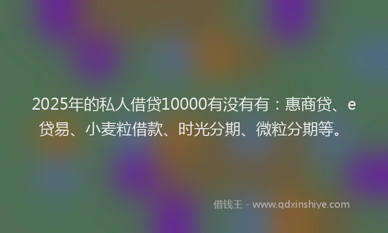 2025年的私人借贷10000有没有有：惠商贷、e贷易、小麦粒借款、时光分期、微粒分期等。