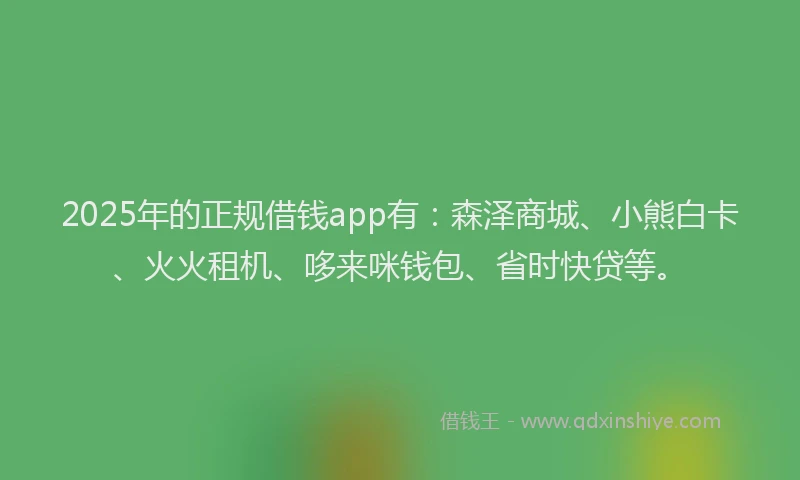 2025年的正规借钱app有：森泽商城、小熊白卡、火火租机、哆来咪钱包、省时快贷等。
