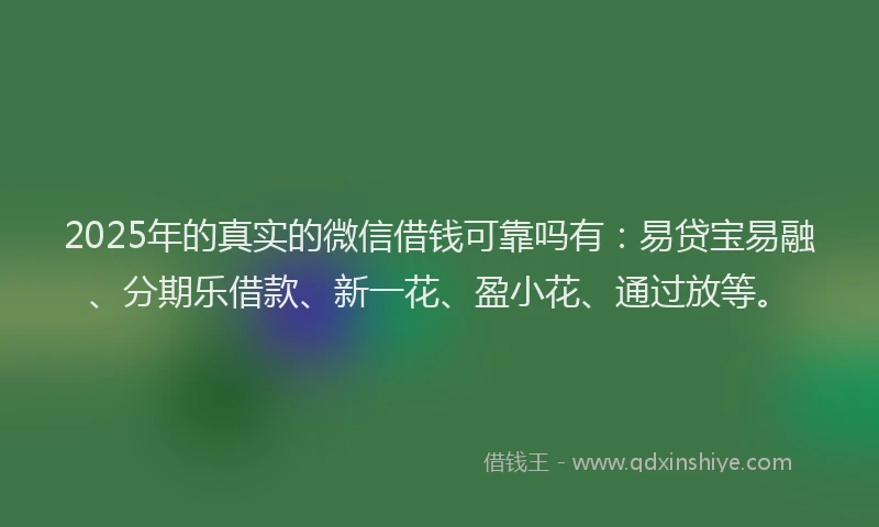 2025年的真实的微信借钱可靠吗有：易贷宝易融、分期乐借款、新一花、盈小花、通过放等。