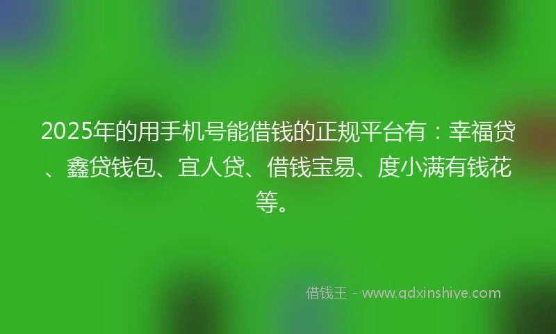 2025年的用手机号能借钱的正规平台有：幸福贷、鑫贷钱包、宜人贷、借钱宝易、度小满有钱花等。
