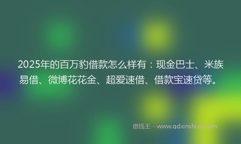 2025年的百万豹借款怎么样有：现金巴士、米族易借、微博花花金、超爱速借、借款宝速贷等。
