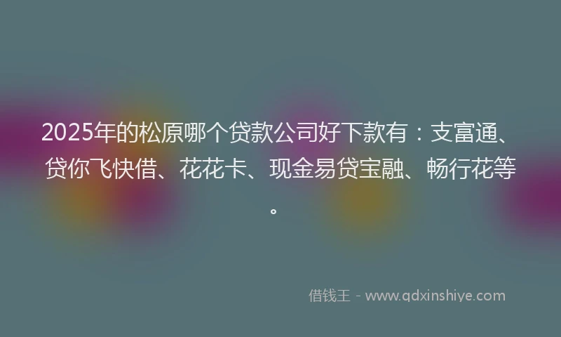 2025年的松原哪个贷款公司好下款有：支富通、贷你飞快借、花花卡、现金易贷宝融、畅行花等。