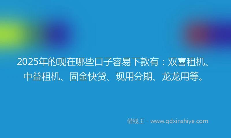 2025年的现在哪些口子容易下款有：双喜租机、中益租机、固金快贷、现用分期、龙龙用等。