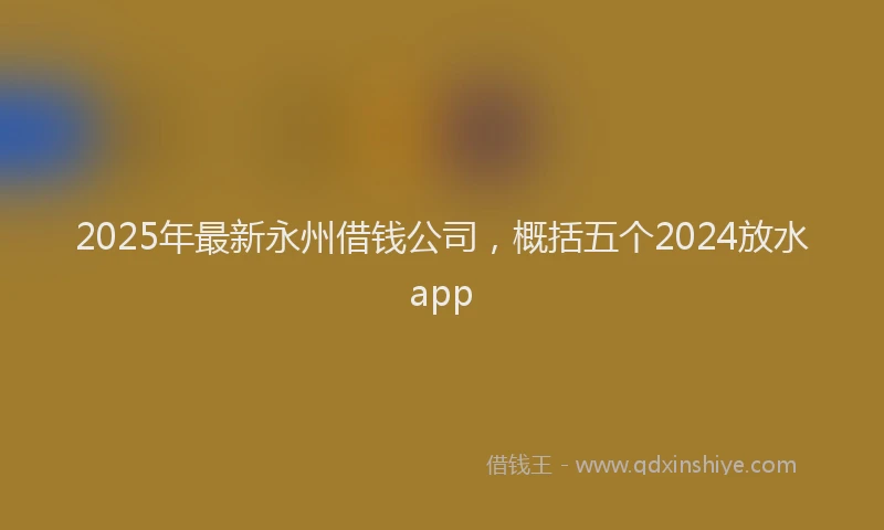 2025年最新永州借钱公司，概括五个2024放水app