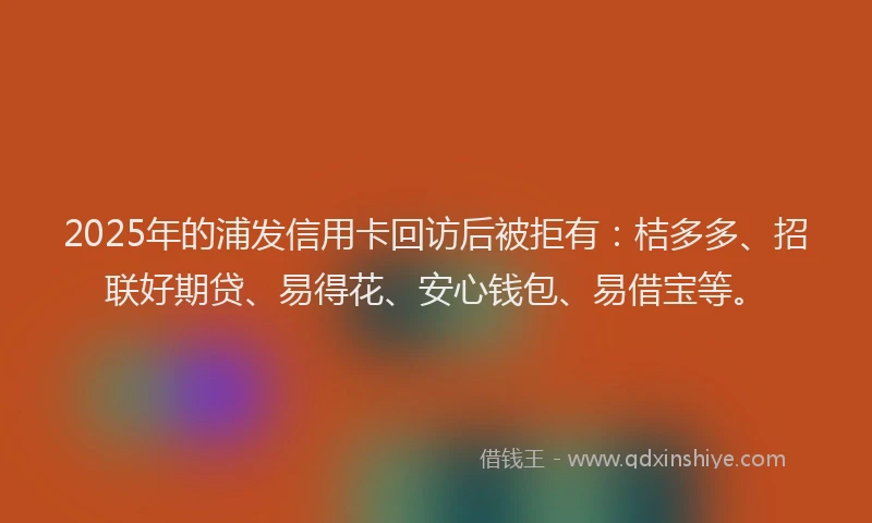 2025年的浦发信用卡回访后被拒有：桔多多、招联好期贷、易得花、安心钱包、易借宝等。