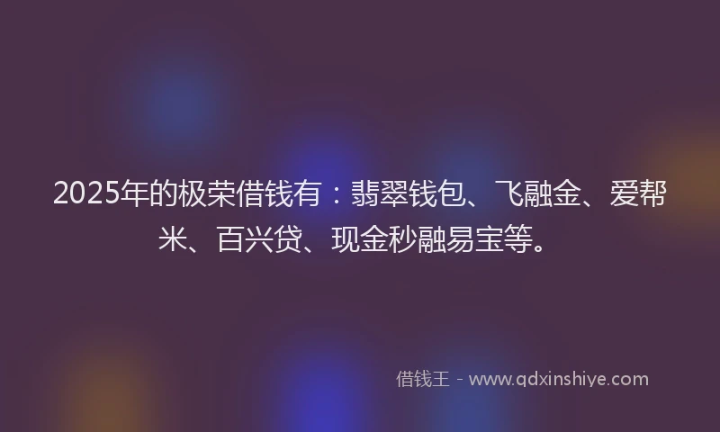 2025年的极荣借钱有：翡翠钱包、飞融金、爱帮米、百兴贷、现金秒融易宝等。