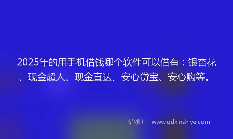 2025年的用手机借钱哪个软件可以借有：银杏花、现金超人、现金直达、安心贷宝、安心购等。