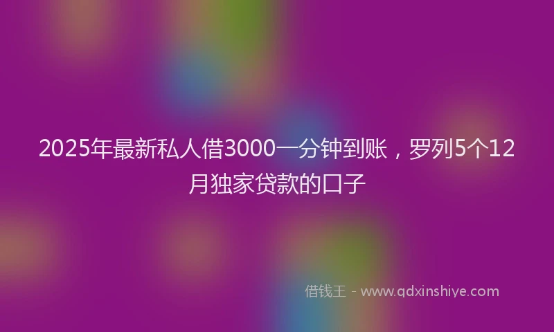 2025年最新私人借3000一分钟到账，罗列5个12月独家贷款的口子