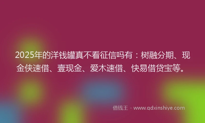 2025年的洋钱罐真不看征信吗有：树融分期、现金侠速借、壹现金、爱木速借、快易借贷宝等。