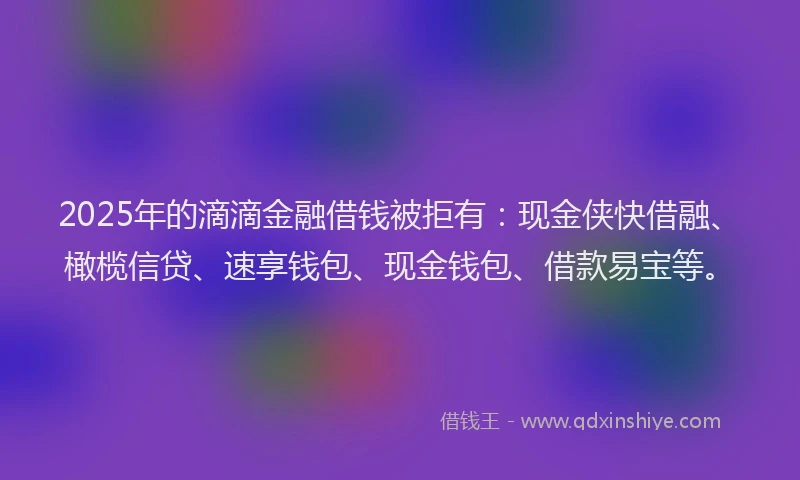2025年的滴滴金融借钱被拒有：现金侠快借融、橄榄信贷、速享钱包、现金钱包、借款易宝等。