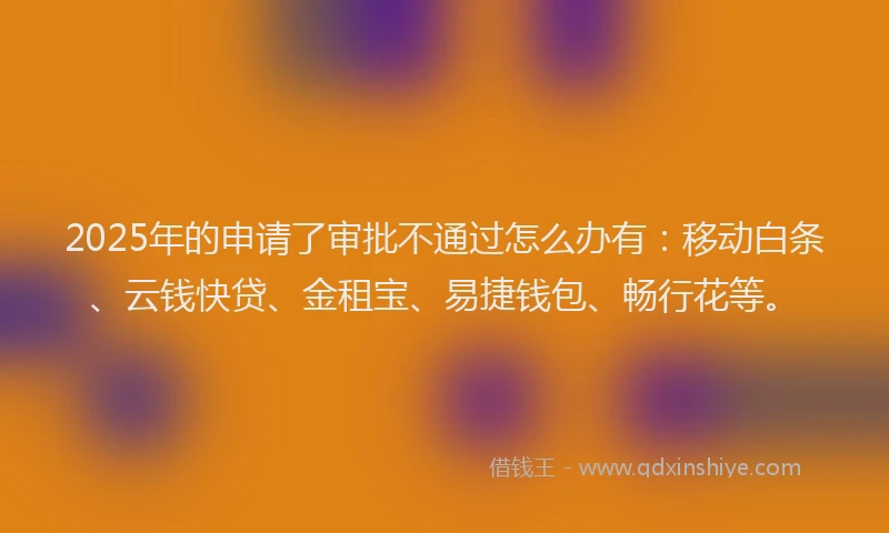 2025年的申请了审批不通过怎么办有：移动白条、云钱快贷、金租宝、易捷钱包、畅行花等。