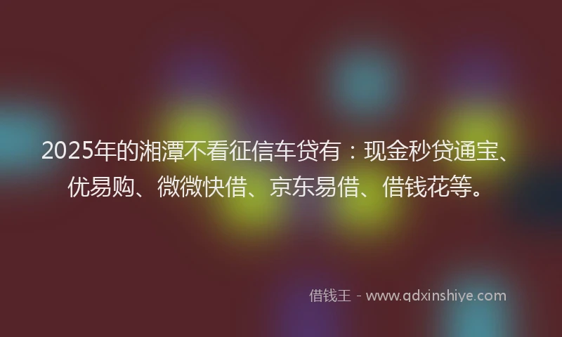 2025年的湘潭不看征信车贷有：现金秒贷通宝、优易购、微微快借、京东易借、借钱花等。